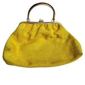 JR vintage 70s handbag • yellow burlap
